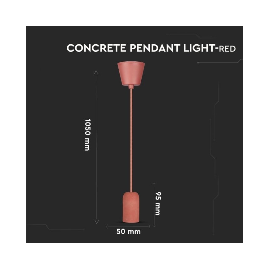 Ανάρτηση με ροζέτα και ντουί 1xE27/60W/230V τσιμέντο/κόκκινο