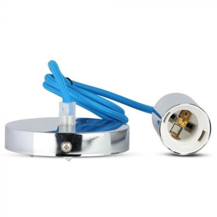 Ανάρτηση με ροζέτα και ντουί 1xE27/60W/230V μπλε/γυαλιστερό χρώμιο