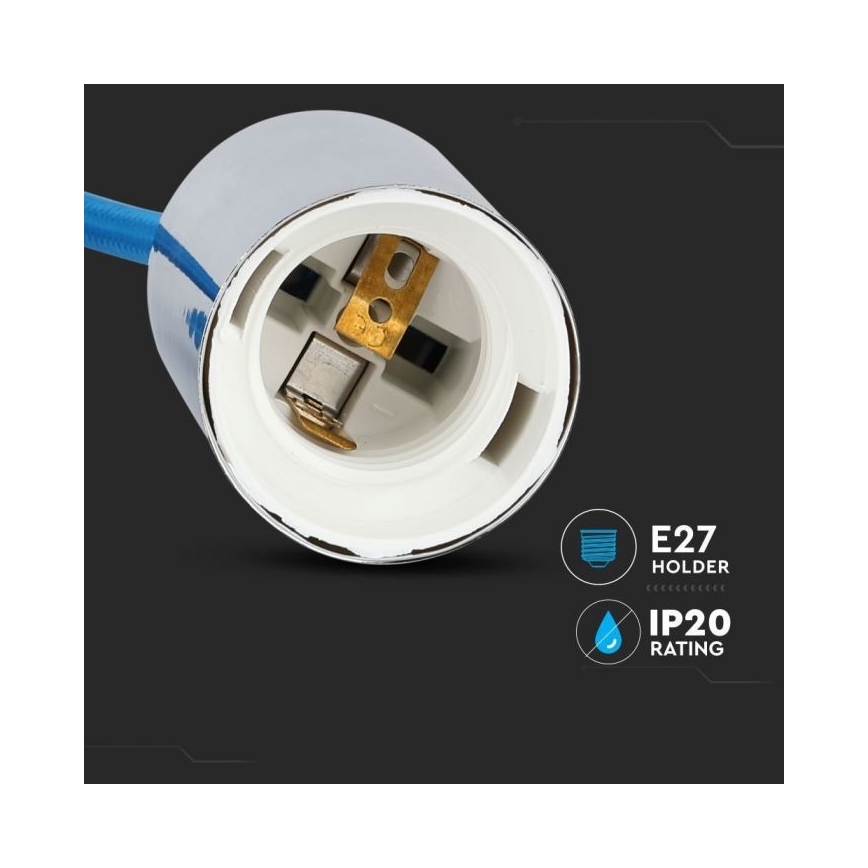 Ανάρτηση με ροζέτα και ντουί 1xE27/60W/230V μπλε/γυαλιστερό χρώμιο