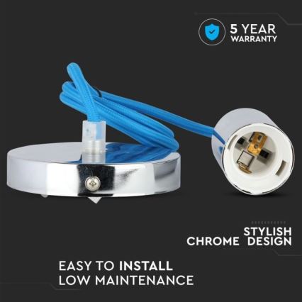 Ανάρτηση με ροζέτα και ντουί 1xE27/60W/230V μπλε/γυαλιστερό χρώμιο