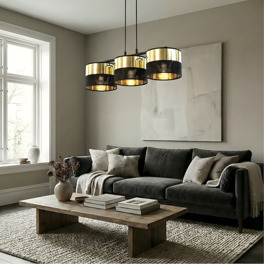 Αναρτώμενο φωτιστικό LUX σε καλώδιο 3xE27/15W/230V μαύρο/χρυσό