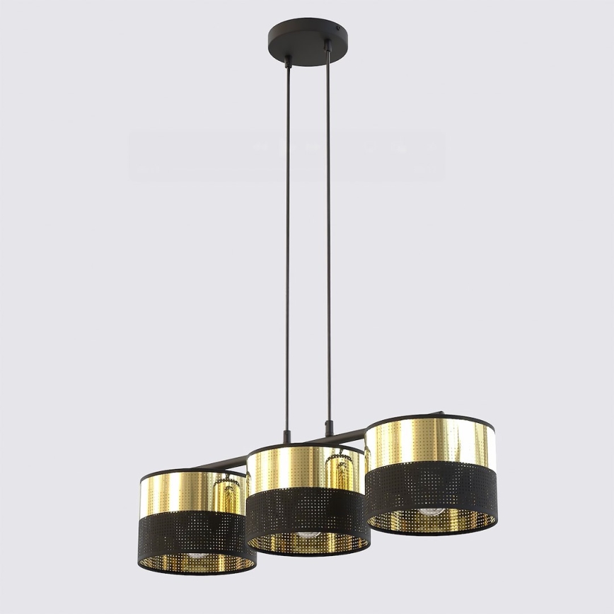 Αναρτώμενο φωτιστικό LUX σε καλώδιο 3xE27/15W/230V μαύρο/χρυσό