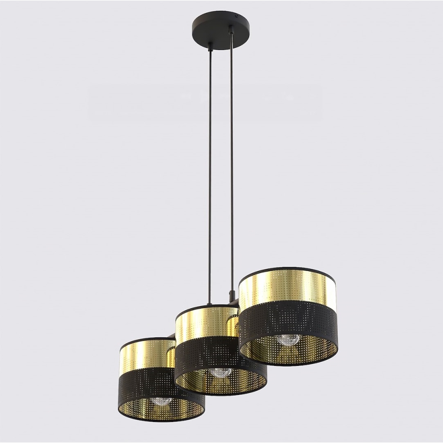 Αναρτώμενο φωτιστικό LUX σε καλώδιο 3xE27/15W/230V μαύρο/χρυσό