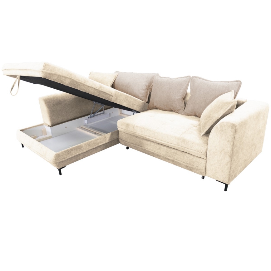 Μετατρέψιμος γωνιακός καναπές-κρεβάτι σε σχήμα L με αποθηκευτικό χώρο, LAGOA, αριστερός, μπεζ/καφέ