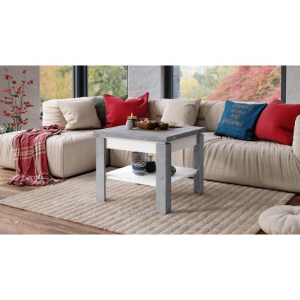 Αναδιπλούμενο τραπεζάκι σαλονιού/τραπεζαρίας με ράφι αποθήκευσης LIA σε γκρι τσιμέντο/λευκό