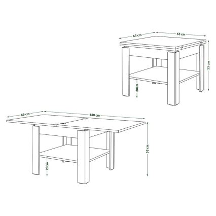 Αναδιπλούμενο τραπεζάκι σαλονιού/τραπεζαρίας με ράφι αποθήκευσης LIA σε γκρι τσιμέντο/λευκό