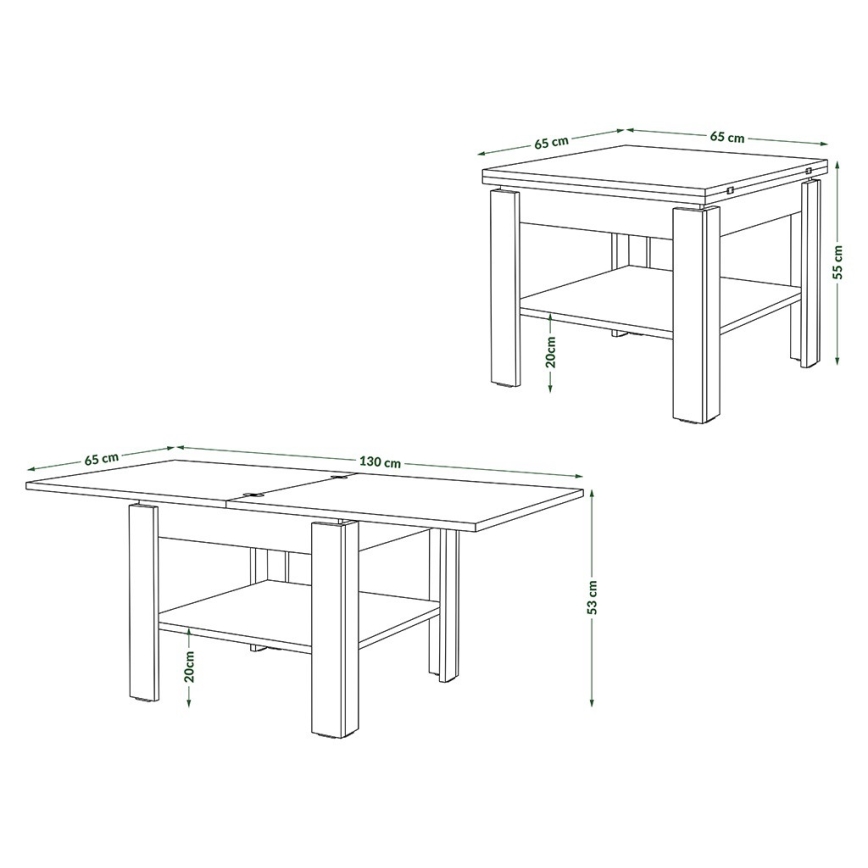 Αναδιπλούμενο τραπεζάκι σαλονιού/τραπεζαρίας με ράφι αποθήκευσης LIA σε γκρι τσιμέντο/λευκό