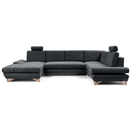 Αναδιπλούμενος γωνιακός επενδεδυμένος καναπές σε σχήμα U με αποθηκευτικό χώρο AVESTA, ανθρακί