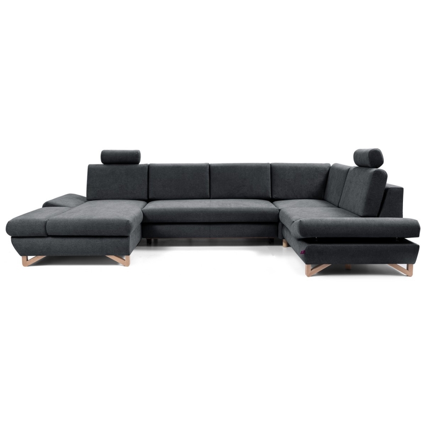 Αναδιπλούμενος γωνιακός επενδεδυμένος καναπές σε σχήμα U με αποθηκευτικό χώρο AVESTA, ανθρακί