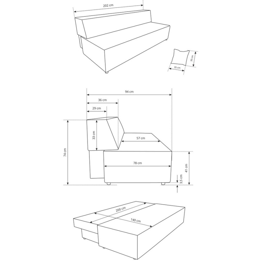 Αναδιπλούμενος τριθέσιος καναπές-κρεβάτι με αποθηκευτικό χώρο TERAMO, μπεζ