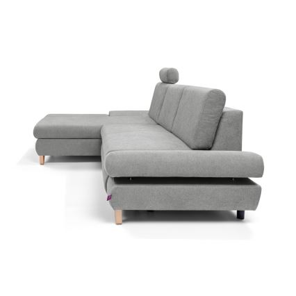 Αναδιπλούμενος γωνιακός ταπετσαρισμένος καναπές-κρεβάτι με αποθηκευτικό χώρο σε σχήμα L AVESTA, αριστερός, γκρι