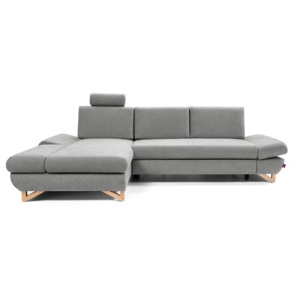 Αναδιπλούμενος γωνιακός ταπετσαρισμένος καναπές-κρεβάτι με αποθηκευτικό χώρο σε σχήμα L AVESTA, αριστερός, γκρι