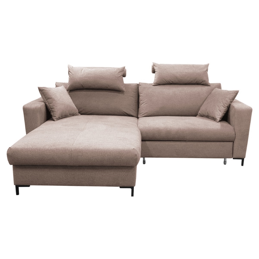 Αναδιπλούμενος γωνιακός καναπές-κρεβάτι HORTA L-σχήματος, αριστερή σύνθεση, ροζ, με αποθηκευτικό χώρο