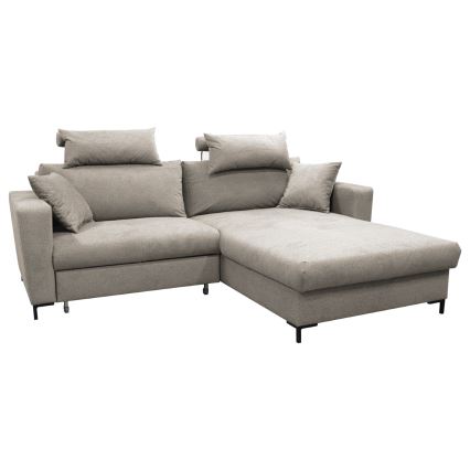 Αναδιπλούμενος γωνιακός καναπές-κρεβάτι HORTA σε σχήμα L με αποθηκευτικό χώρο, δεξιά, γκρι