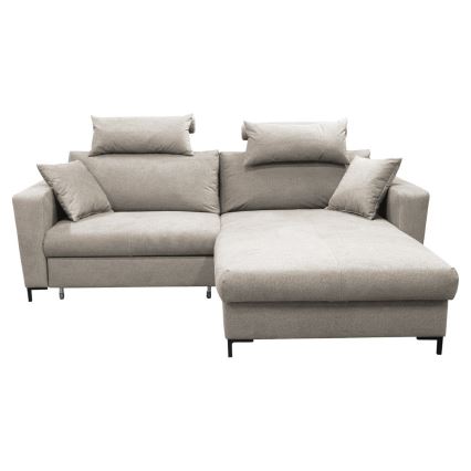 Αναδιπλούμενος γωνιακός καναπές-κρεβάτι HORTA σε σχήμα L με αποθηκευτικό χώρο, δεξιά, γκρι