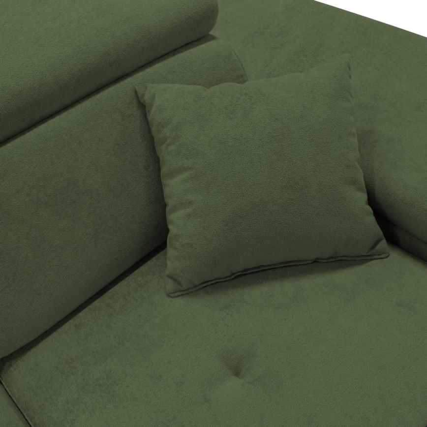 Αναδιπλούμενος γωνιακός καναπές-κρεβάτι σε σχήμα L CASTELO με αποθηκευτικό χώρο, δεξιός, πράσινος