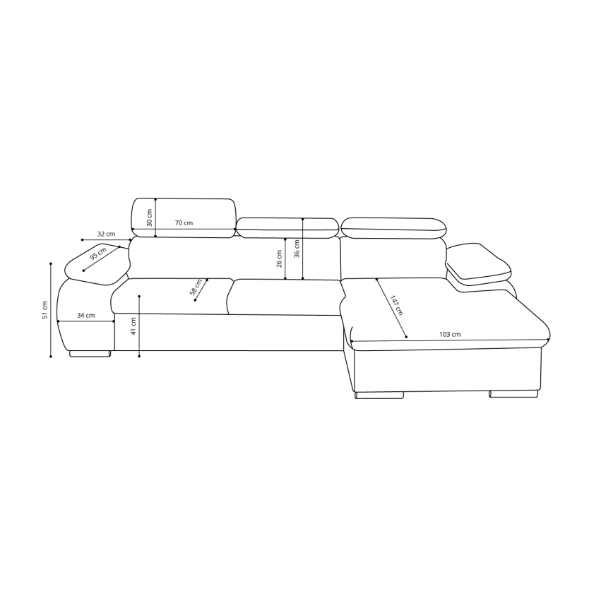 Αναδιπλούμενος γωνιακός καναπές-κρεβάτι σε σχήμα L με αποθηκευτικό χώρο PADUA, γκρι, δεξιά