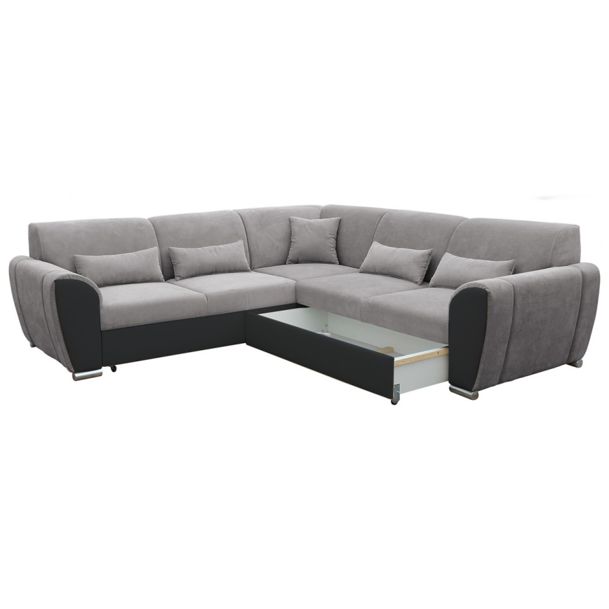 Πτυσσόμενος γωνιακός καναπές σε σχήμα L με αποθηκευτικό χώρο VISEU, δεξιά, γκρι/μαύρο
