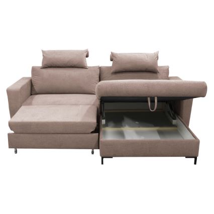 Αναδιπλούμενος γωνιακός καναπές L HORTA με αποθηκευτικό χώρο, δεξιά, ροζ