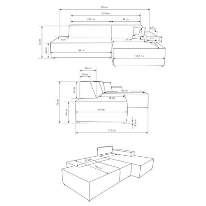 Αναδιπλούμενος γωνιακός καναπές TERAMO με αποθηκευτικό χώρο, σε σχήμα L, δεξιός, μπεζ