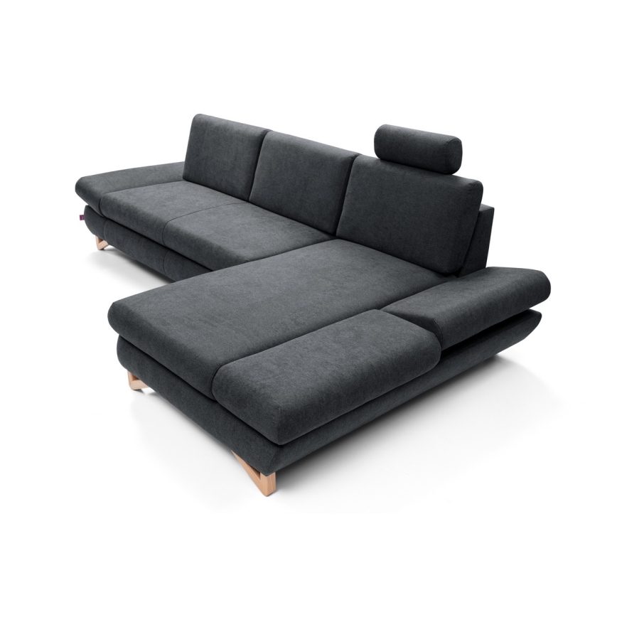 Γωνιακός επενδεδυμένος καναπές-κρεβάτι AVESTA σε σχήμα L με αποθηκευτικό χώρο, δεξιά, ανθρακί