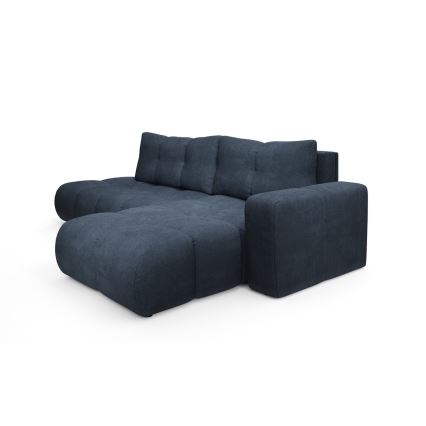 Γωνιακός καναπές-κρεβάτι ALMADA, επενδυμένος, σε σχήμα L, δεξιά, μπλε, με αποθηκευτικό χώρο