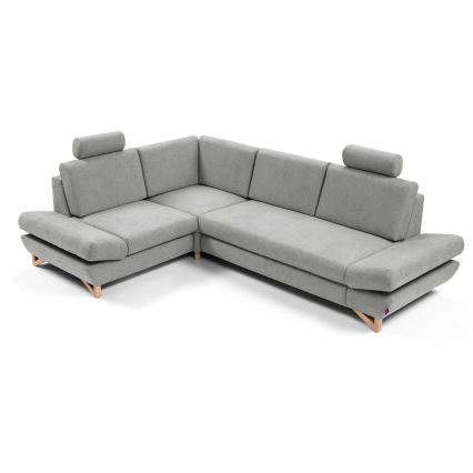 Πτυσσόμενη γωνιακή επενδεδυμένη σύνθεση καθιστικού με αποθηκευτικό χώρο σε σχήμα L AVESTA αριστερή γκρι