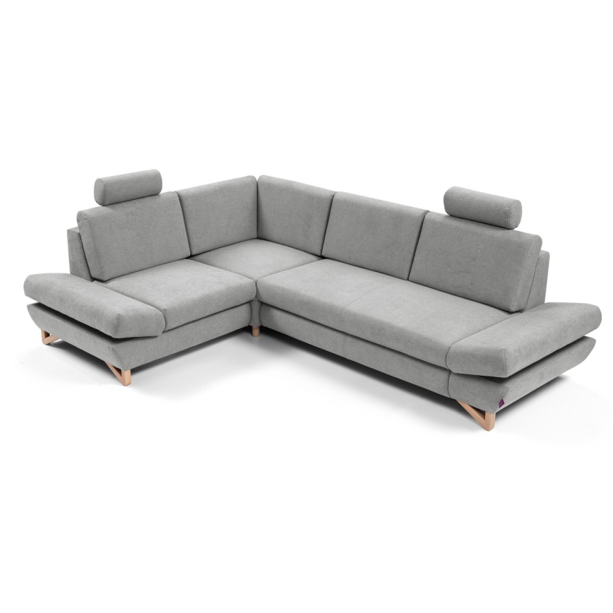 Πτυσσόμενη γωνιακή επενδεδυμένη σύνθεση καθιστικού με αποθηκευτικό χώρο σε σχήμα L AVESTA αριστερή γκρι