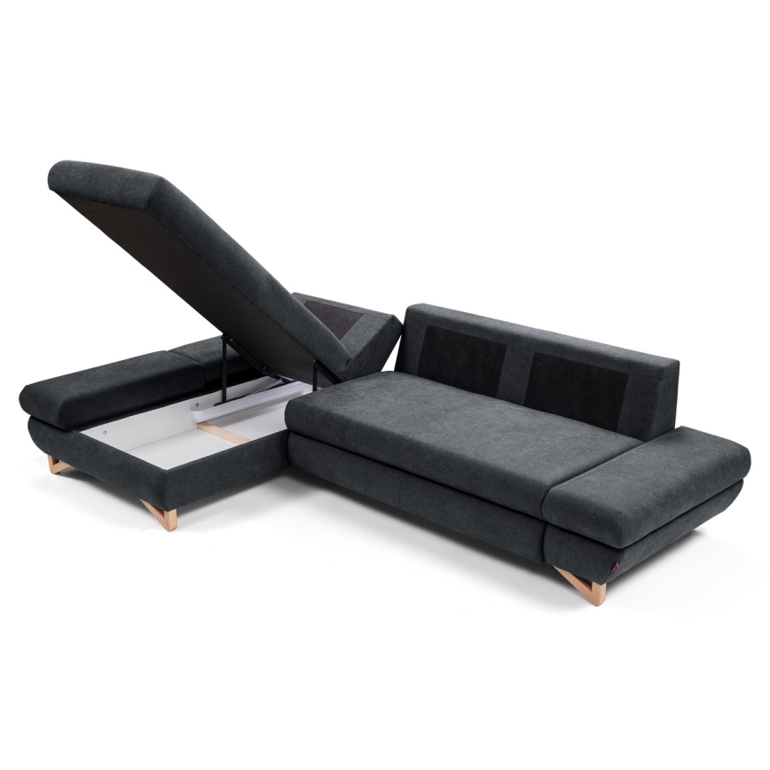 Μετατρέψιμη γωνιακή ταπετσαρισμένη σύνθεση καθιστικού με αποθηκευτικό χώρο σε σχήμα L AVESTA, αριστερή, ανθρακί