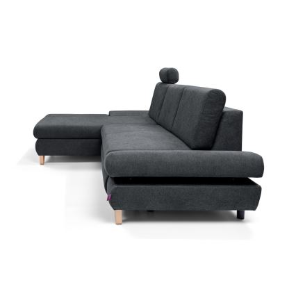 Μετατρέψιμη γωνιακή ταπετσαρισμένη σύνθεση καθιστικού με αποθηκευτικό χώρο σε σχήμα L AVESTA, αριστερή, ανθρακί