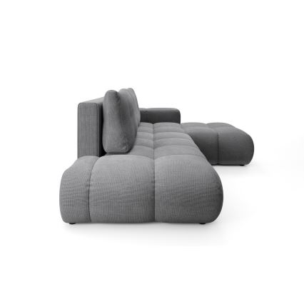 Γωνιακός επενδυμένος καναπές-κρεβάτι ALMADA σε σχήμα L, δεξιά, γκρι, με αποθηκευτικό χώρο