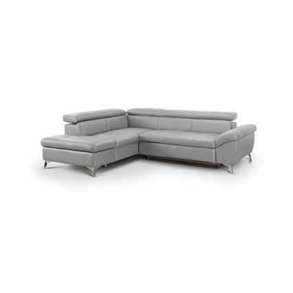 Αναδιπλούμενος γωνιακός δερμάτινος καναπές σε σχήμα L SALERNO II αριστερή πλευρά γκρι