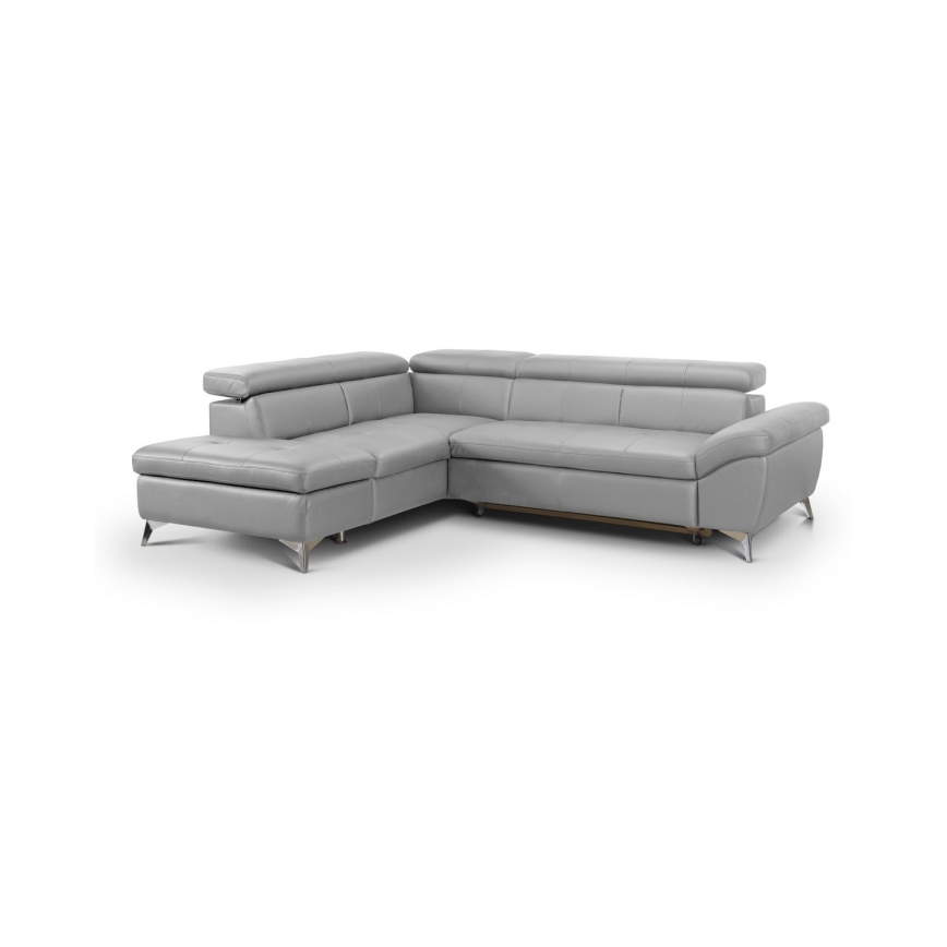 Αναδιπλούμενος γωνιακός δερμάτινος καναπές σε σχήμα L SALERNO II αριστερή πλευρά γκρι