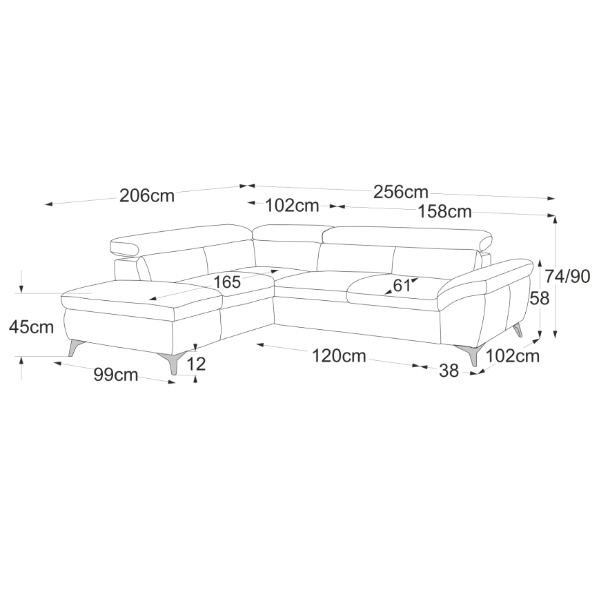 Αναδιπλούμενος γωνιακός δερμάτινος καναπές σε σχήμα L SALERNO II αριστερή πλευρά γκρι