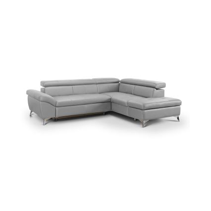 Αναδιπλούμενος γωνιακός δερμάτινος καναπές σε σχήμα L SALERNO II δεξιά γκρι