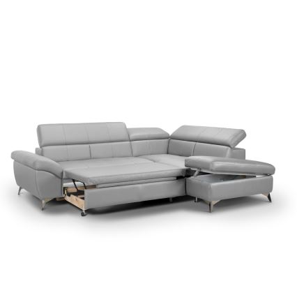 Αναδιπλούμενος γωνιακός δερμάτινος καναπές σε σχήμα L SALERNO II δεξιά γκρι