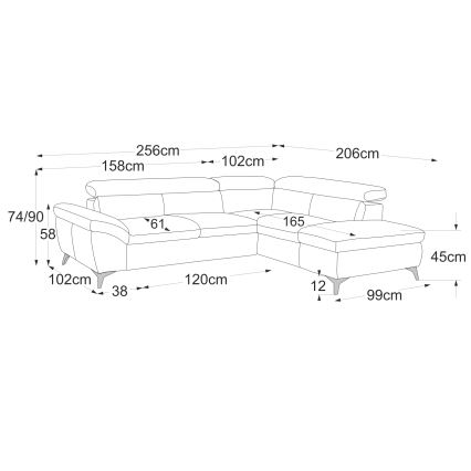 Αναδιπλούμενος γωνιακός δερμάτινος καναπές σε σχήμα L SALERNO II δεξιά γκρι