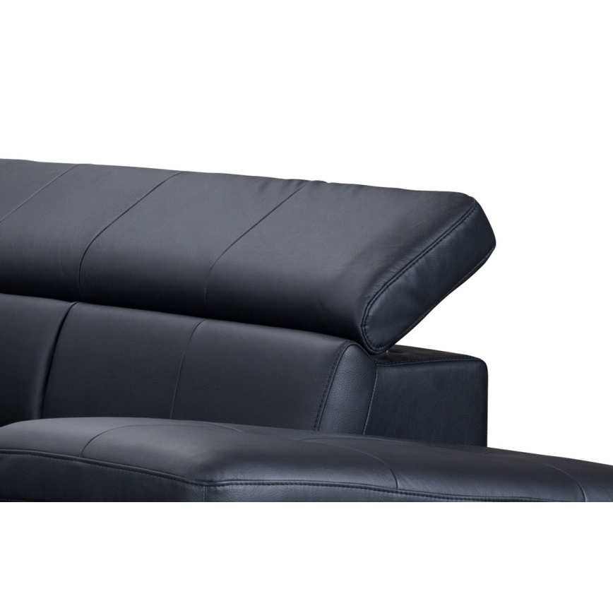 Αναδιπλούμενος γωνιακός δερμάτινος καναπές σε σχήμα L SALERNO II δεξιά, μαύρος