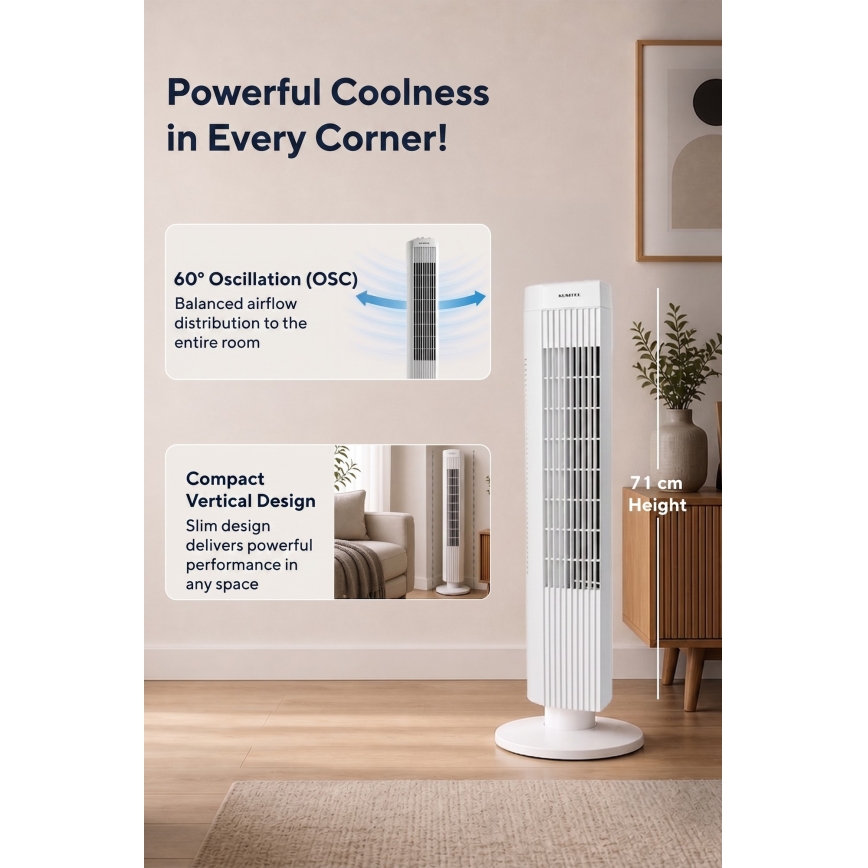 Ανεμιστήρας τύπου πύργου 50W/230V 74,5 cm λευκός