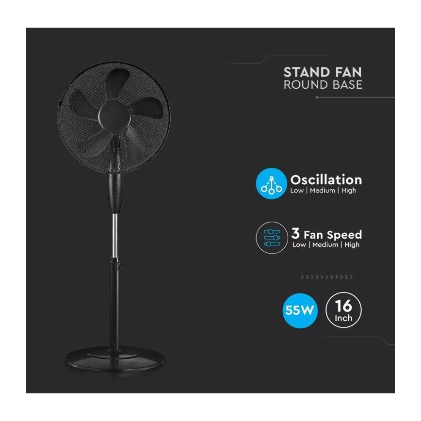 Ανεμιστήρας δαπέδου, διάμετρος 43 cm, 55W/230V, μαύρος