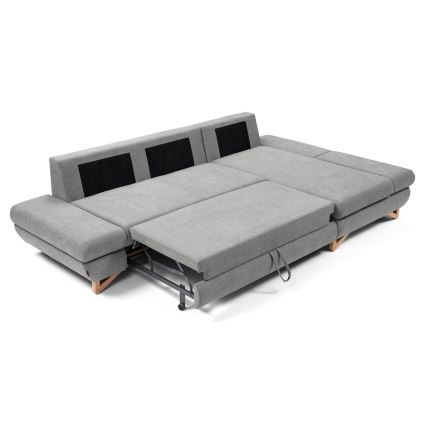 Αναδιπλούμενος γωνιακός επενδεδυμένος καναπές AVESTA σε σχήμα L, δεξιά, γκρι, με αποθηκευτικό χώρο