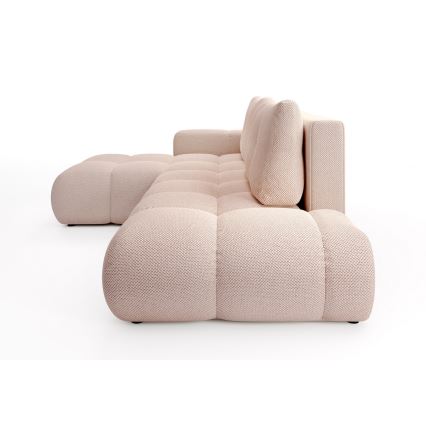 Πτυσσόμενος γωνιακός υφασμάτινος καναπές-κρεβάτι ALMADA σε σχήμα L, αριστερή έκδοση, ροζ, με αποθηκευτικό χώρο