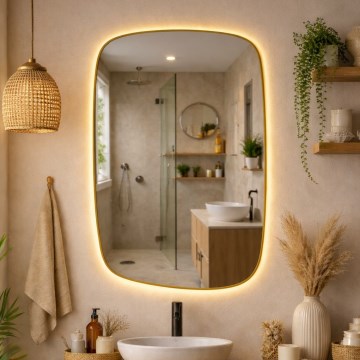 Baltica Design - LED επιτοίχιος καθρέφτης μπάνιου με ενσωματωμένο φωτισμό STONE CALM LED/15W/230V 2700K 90x60 cm IP65 σε χρυσό
