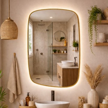 Baltica Design - Επιτοίχιος καθρέφτης μπάνιου LED με οπίσθιο φωτισμό STONE CALM LED/15W/230V 4500K 90x60 cm IP65 χρυσός