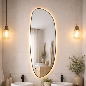 Baltica Design - Επιτοίχιος καθρέφτης μπάνιου με ενσωματωμένο φωτισμό LED STONE FLUID LED/15W/230V 2700K 155x50 cm IP65 μαύρος