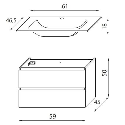 BATH DELUXE 03-060-64-86-01 - Ντουλάπι μπάνιου με νιπτήρα KENWOOD 61 cm δρυς