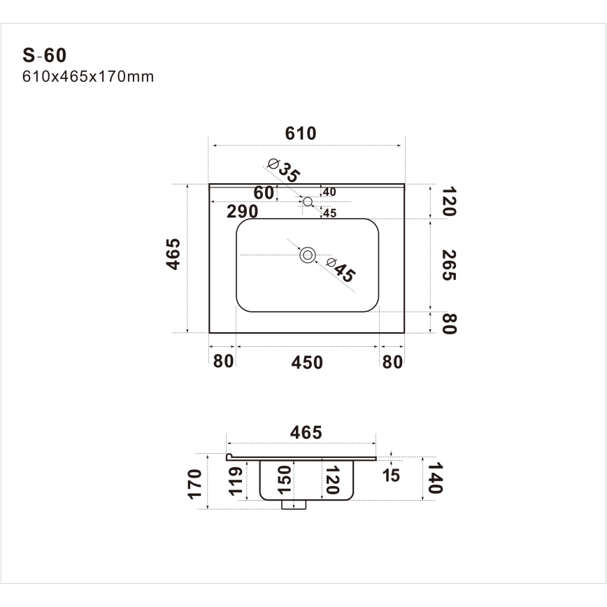 BATH DELUXE 06-060-27-11-00 - Εντοιχιζόμενος νιπτήρας LILLESNAD 61x46 cm κεραμικός/λευκός
