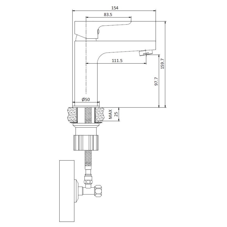 BATH DELUXE 28-005-04-02-04 - Μπαταρία νιπτήρος NAESBY 15,9 cm ματ μαύρο