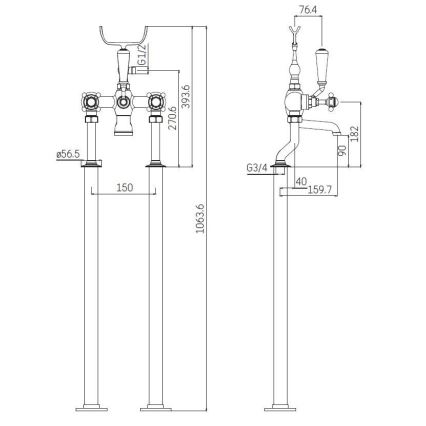 BATH DELUXE 28-108-01-60-00 - Eλεύθερης τοποθέτησης σετ μπάνιου με μπαταρία AEROSKOBING 106,3 cm γυαλιστερό χρώμιο