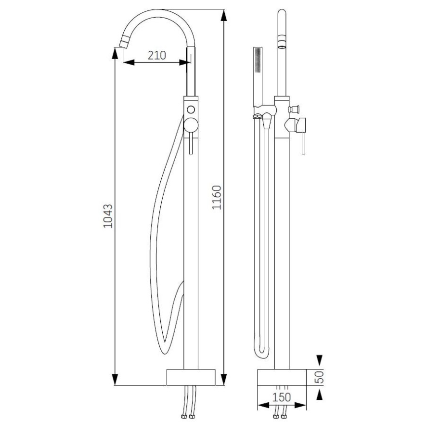 BATH DELUXE 28-114-01-60-00 - Eλεύθερης τοποθέτησης σετ μπάνιου με μπαταρία DRAGOR 116 cm γυαλιστερό χρώμιο